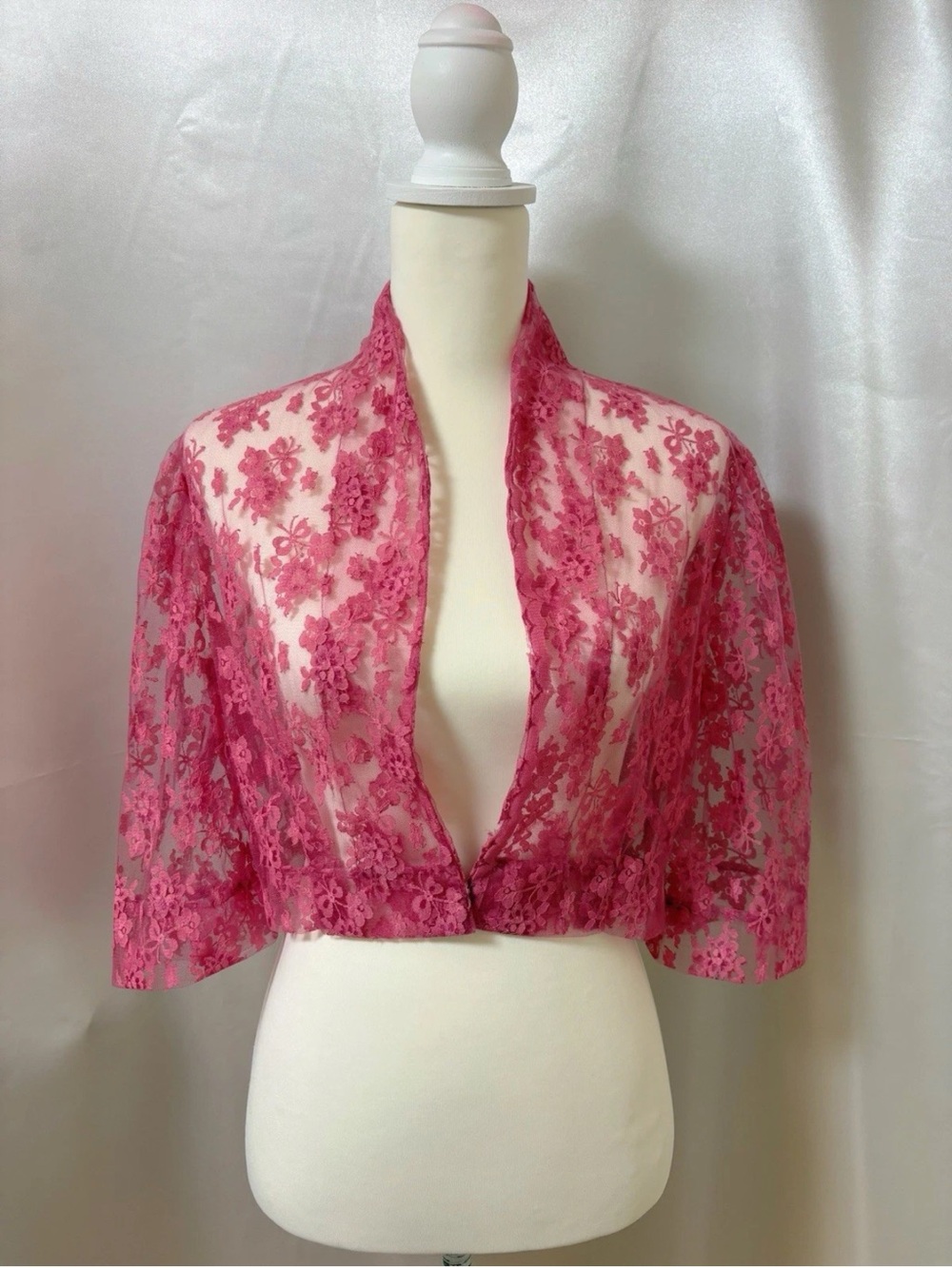 Pink Lace Bolero Crop Cardigan Sheer Coquette Fairycore Romantic